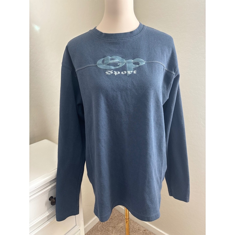 Vintage OP Sport Ocean Pacific Blue Waffle Knit Thermal Long Sleeve Shirt Large